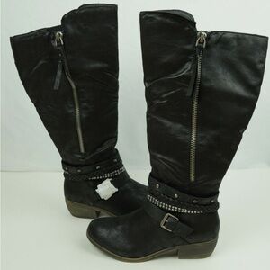 SO Black Over-the-Knee Zip & Buckle Riding Boots